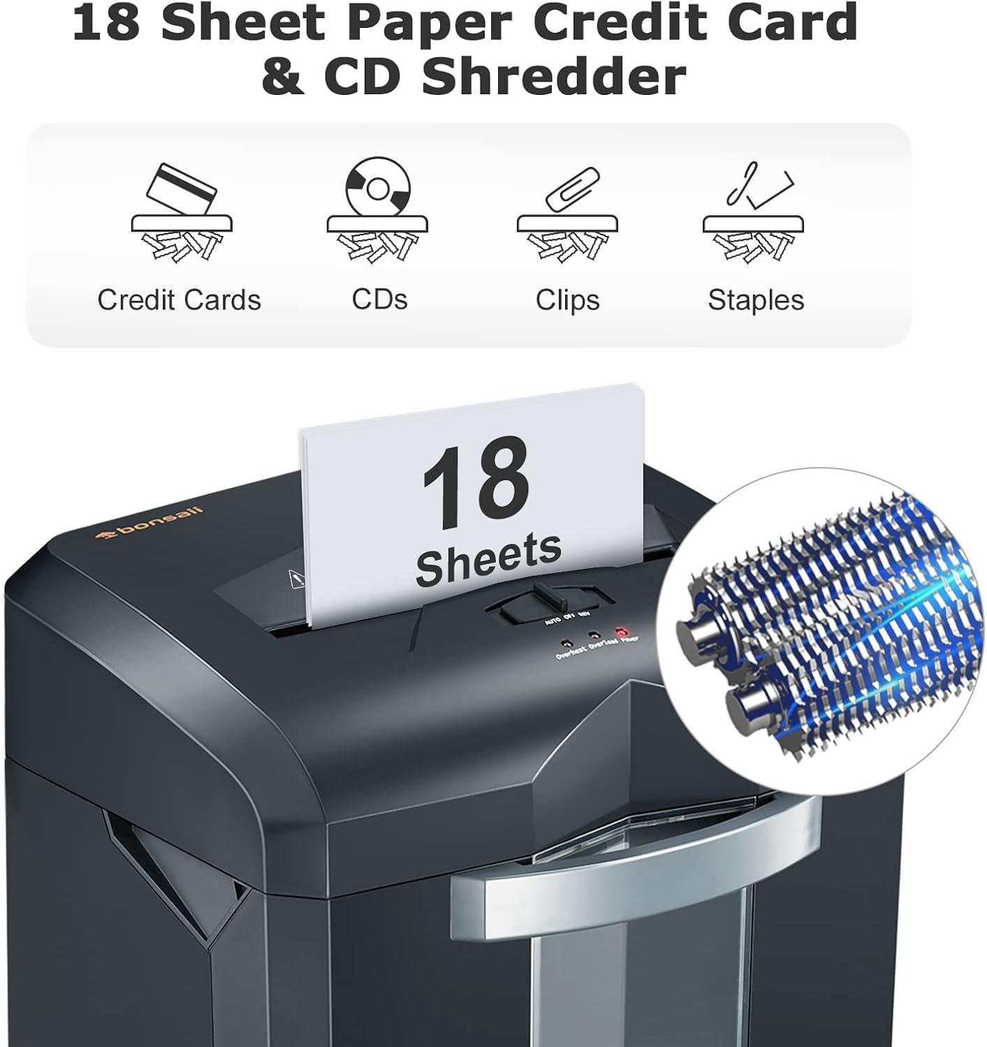 image:imageBonsaii 16Sheet Microcut Paper Shredder 60Minute Home Office Heavy Duty Shredder for CDCredit Card P4 Level with 6Gal Pullout Bin C149D1 8 Sheet Cross Cut