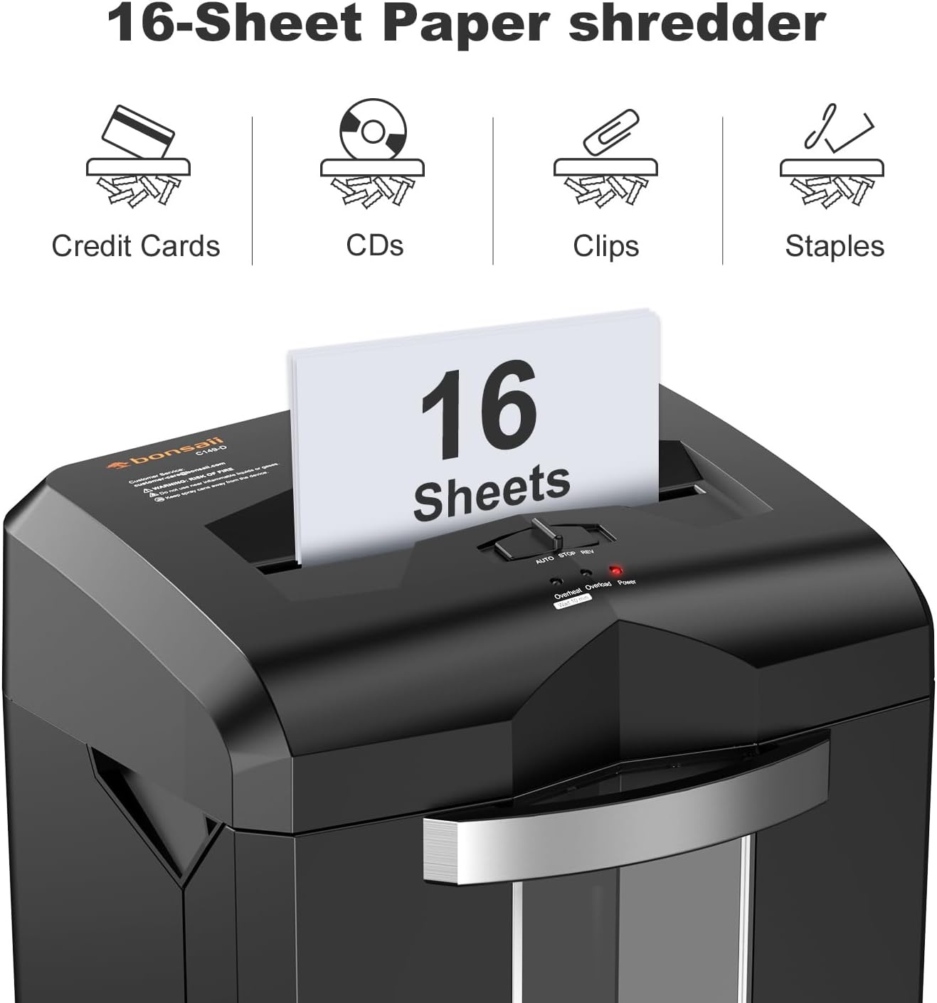 image:imageBonsaii 16Sheet Microcut Paper Shredder 60Minute Home Office Heavy Duty Shredder for CDCredit Card P4 Level with 6Gal Pullout Bin C149D16 Sheet Micro Cut