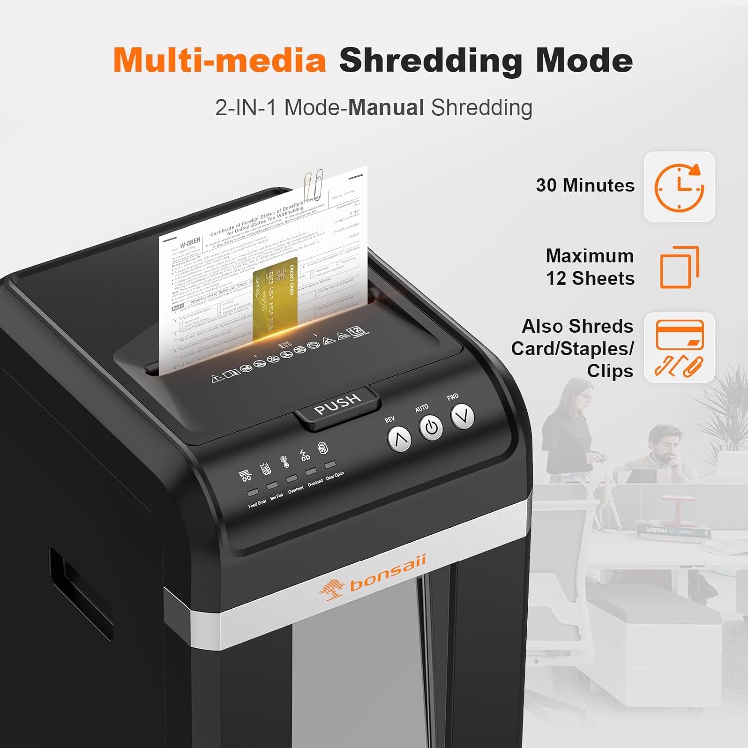 image:imageBonsaii 200Sheet Auto Feed Paper Shredder 60Min Nonstop Heavy Duty Shredders for Office 81Gal Bin P4 High Security Micro Cut Large Commercial Paper Shredder for Business C283A New VersionBlack