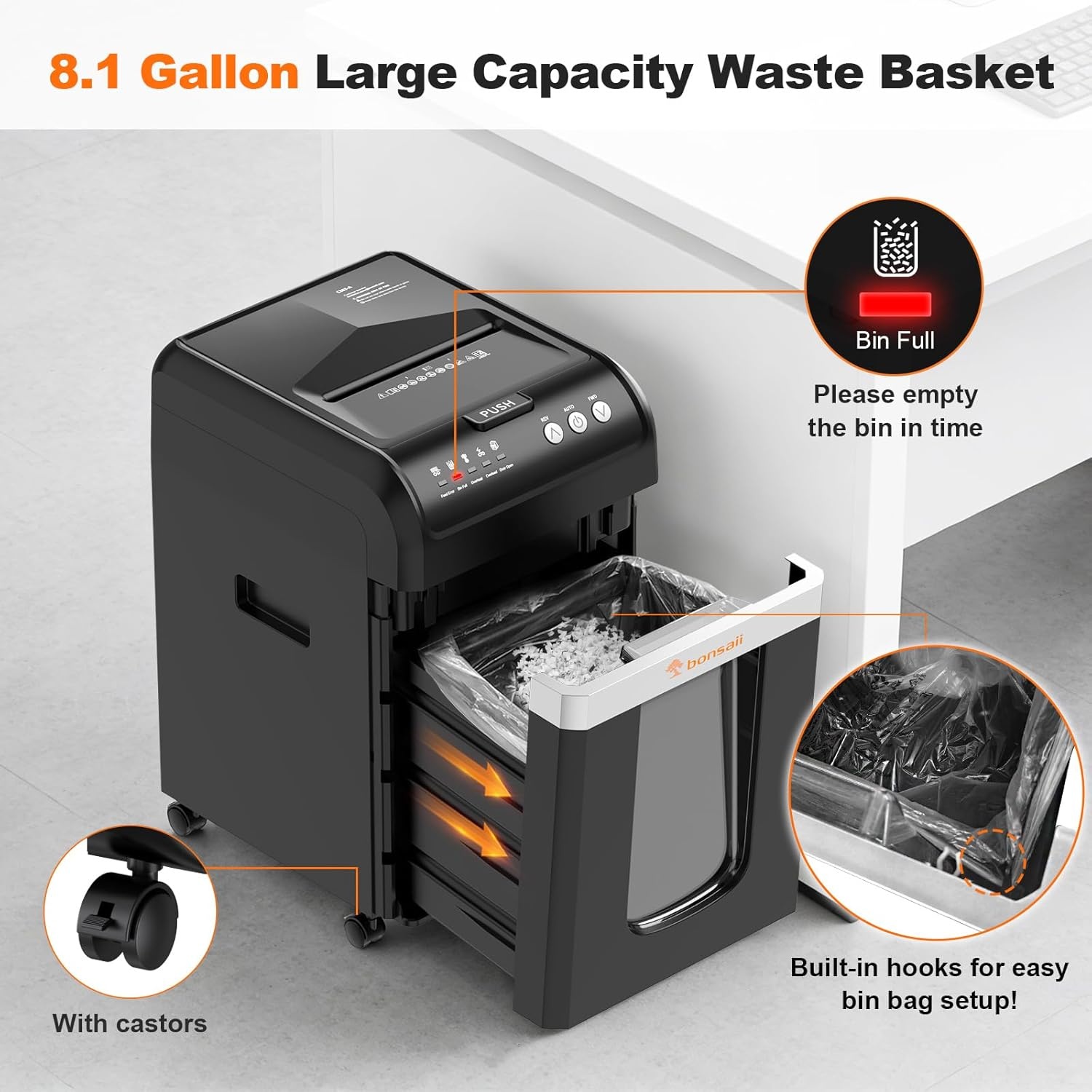 image:imageBonsaii 200Sheet Auto Feed Paper Shredder 60Min Nonstop Heavy Duty Shredders for Office 81Gal Bin P4 High Security Micro Cut Large Commercial Paper Shredder for Business C283A New VersionBlack