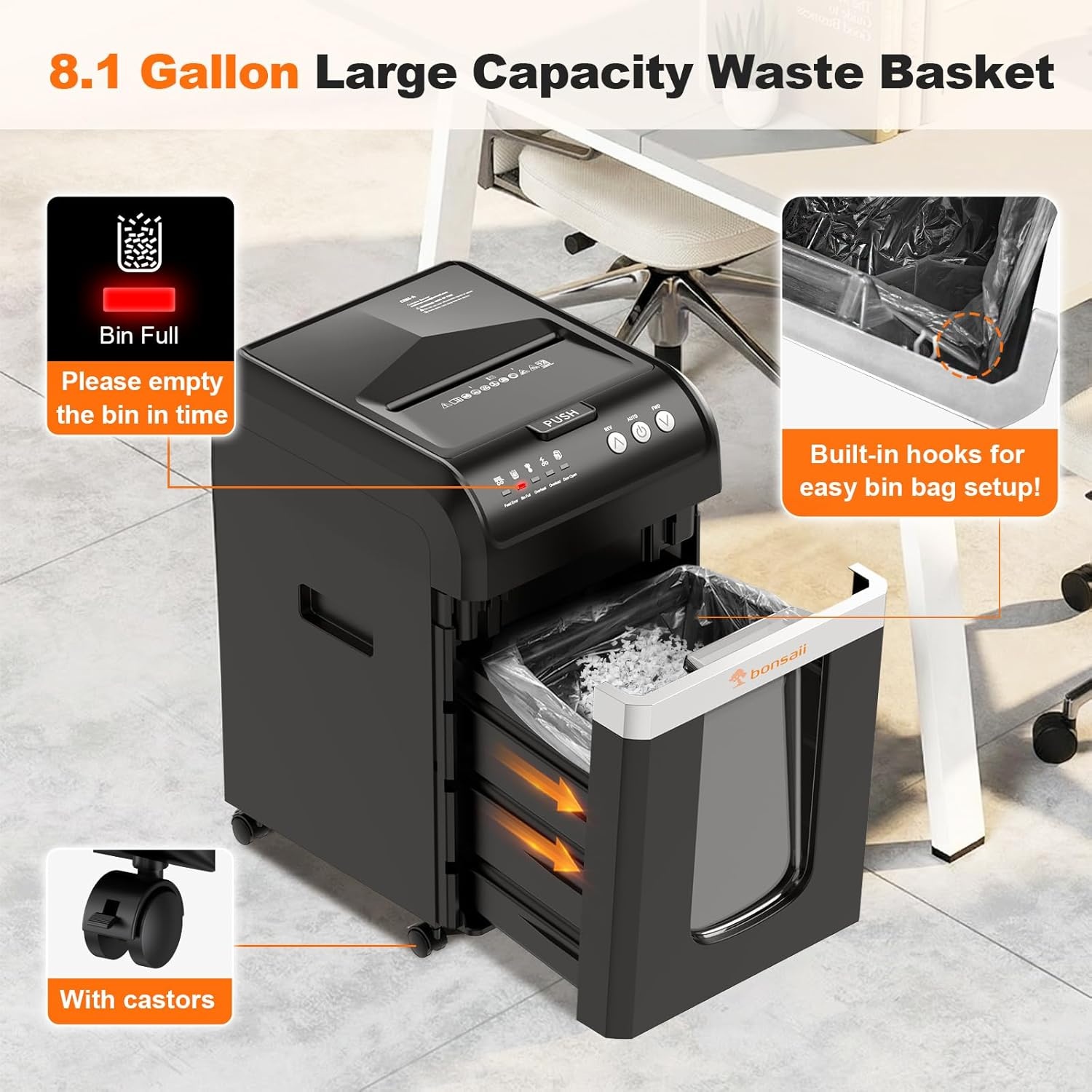 image:imageBonsaii 200Sheet Auto Feed Paper Shredder 60Min Nonstop Heavy Duty Shredders for Office 81Gal Bin P4 High Security Micro Cut Large Commercial Paper Shredder for Business C283A New VersionBlack