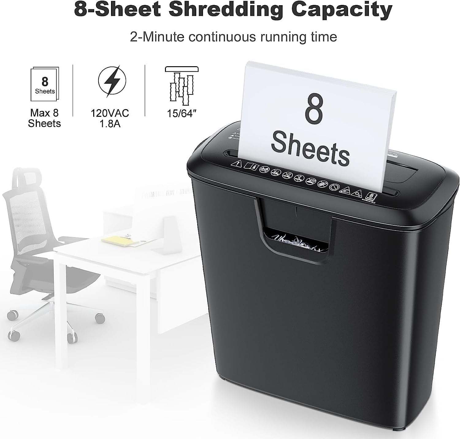 image:imageBonsaii 8 Sheet Strip Cut S120C Paper Shredder for Home Office Use amp 24 Pack Lubricant Sheets