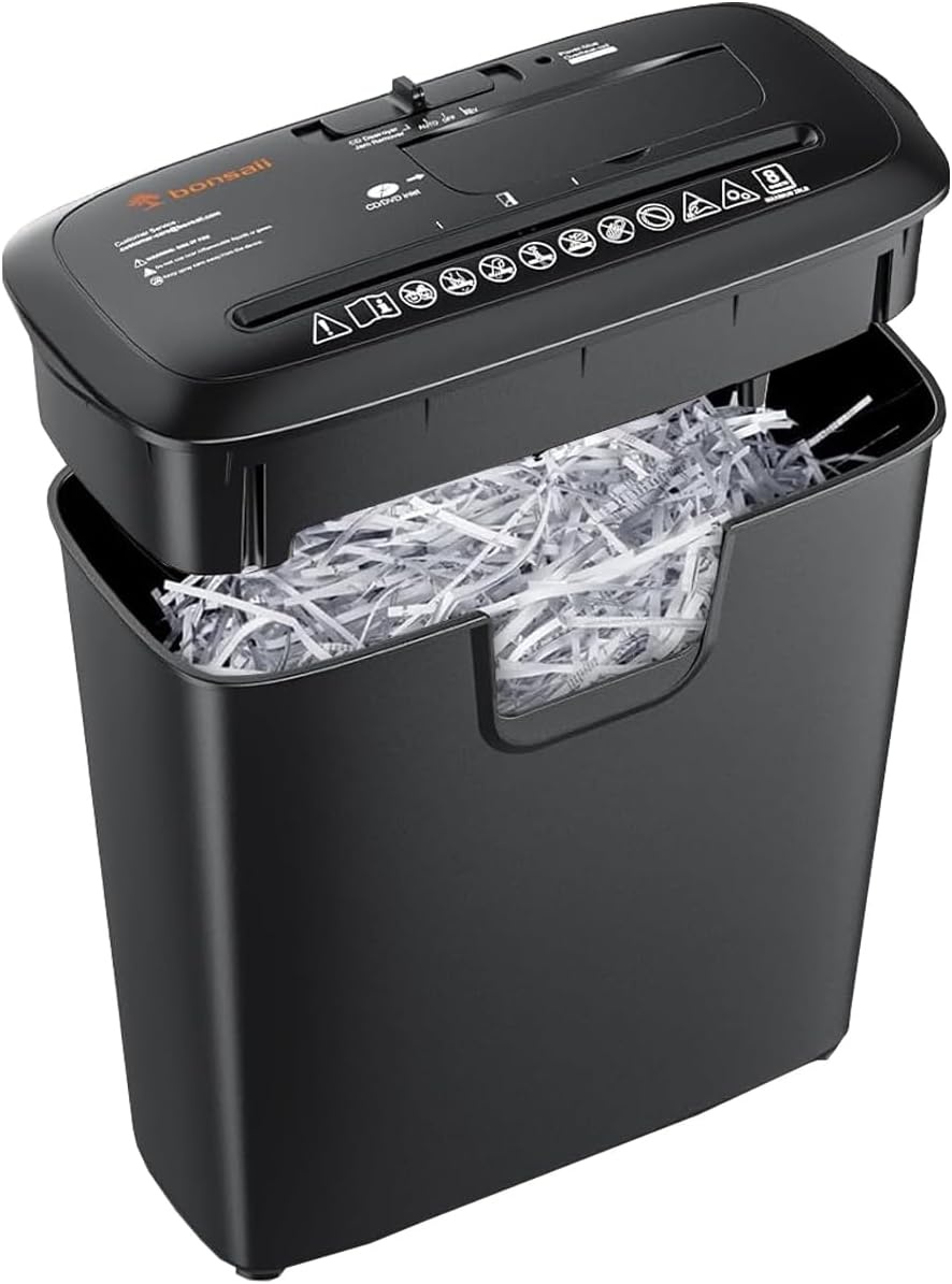 image:imageBonsaii Secure Shredder Home Office Shredder high Security 6Sheet CrossCut shredding for documents Mail Staples Credit Cards Equipped Convenient Handle 34Gallon Wastebasket White amp BlueBlack