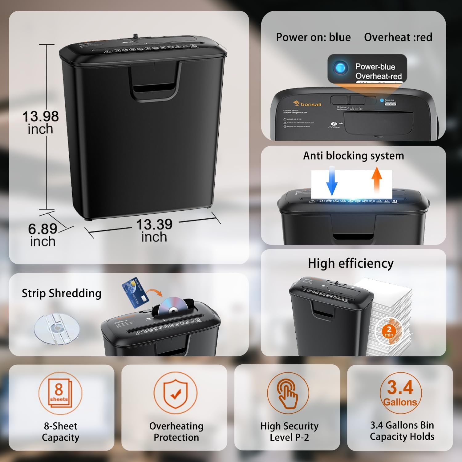 image:imageBonsaii Secure Shredder Home Office Shredder high Security 6Sheet CrossCut shredding for documents Mail Staples Credit Cards Equipped Convenient Handle 34Gallon Wastebasket White amp BlueBlack