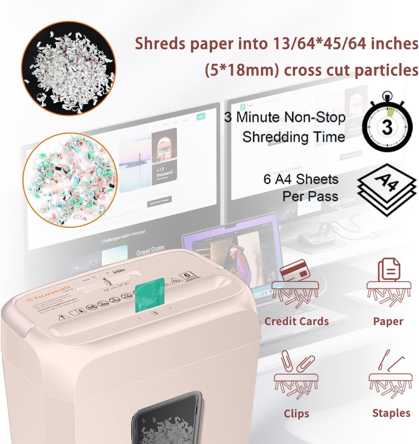 image:imageBonsaii Secure Shredder Home Office Shredder high Security 6Sheet CrossCut shredding for documents Mail Staples Credit Cards Equipped Convenient Handle 34Gallon Wastebasket White amp BluePink