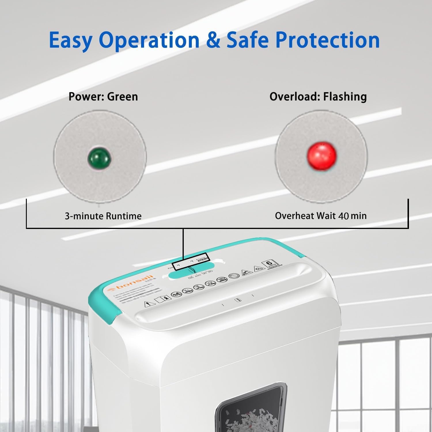 image:imageBonsaii Secure Shredder Home Office Shredder high Security 6Sheet CrossCut shredding for documents Mail Staples Credit Cards Equipped Convenient Handle 34Gallon Wastebasket White amp BlueWhite and Blue