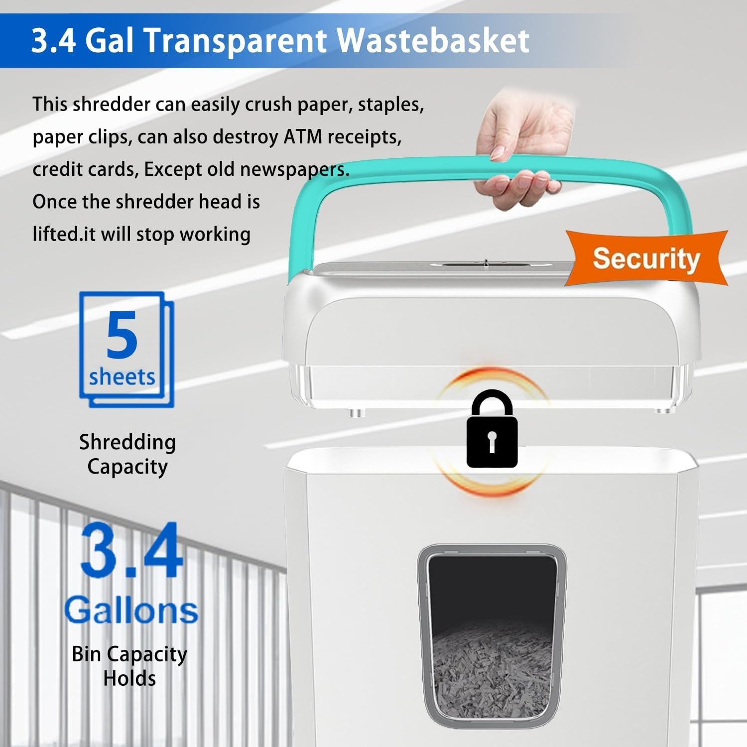 image:imageBonsaii Secure Shredder Home Office Shredder high Security 6Sheet CrossCut shredding for documents Mail Staples Credit Cards Equipped Convenient Handle 34Gallon Wastebasket White amp BlueWhite and Blue
