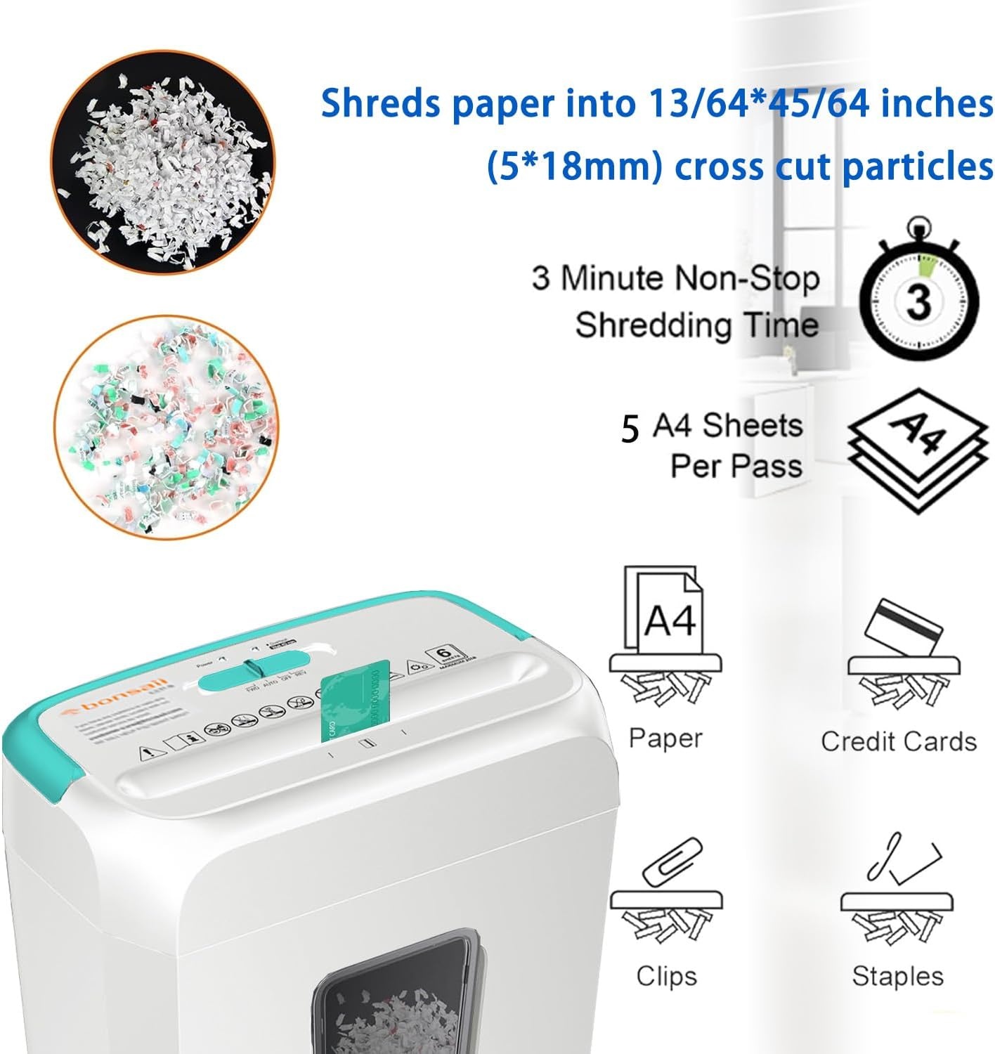 image:imageBonsaii Secure Shredder Home Office Shredder high Security 6Sheet CrossCut shredding for documents Mail Staples Credit Cards Equipped Convenient Handle 34Gallon Wastebasket White amp BlueWhite and Blue
