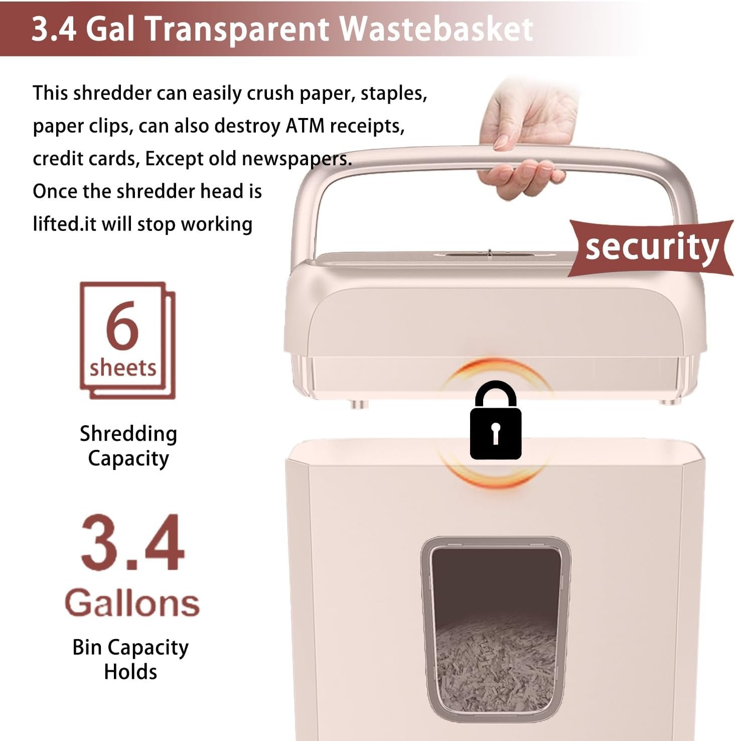 image:imageBonsaii Secure Shredder Home Office Shredder high Security 6Sheet CrossCut shredding for documents Mail Staples Credit Cards Equipped Convenient Handle 34Gallon Wastebasket White amp BluePink