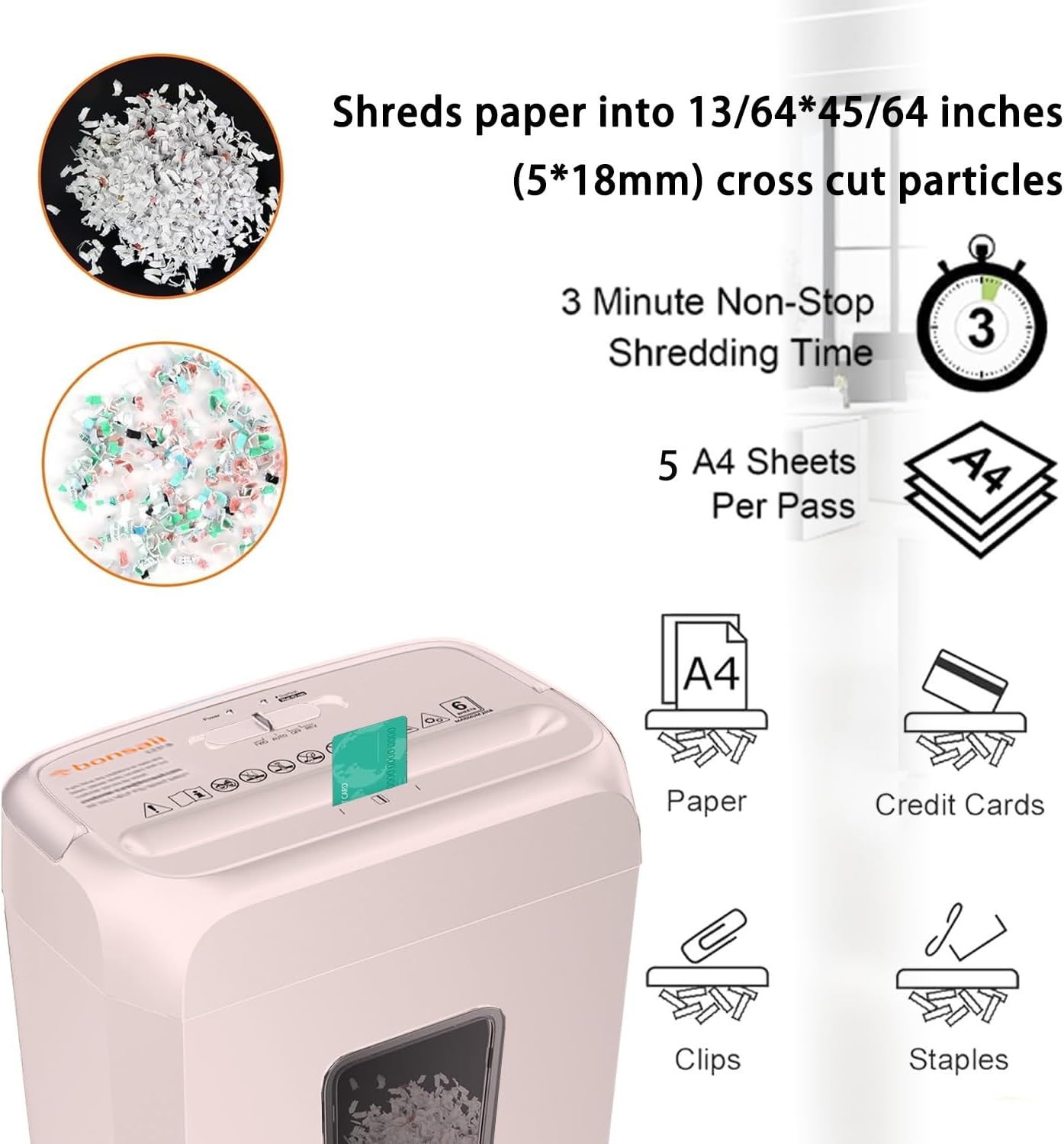 image:imageBonsaii Secure Shredder Home Office Shredder high Security 6Sheet CrossCut shredding for documents Mail Staples Credit Cards Equipped Convenient Handle 34Gallon Wastebasket White amp BluePink