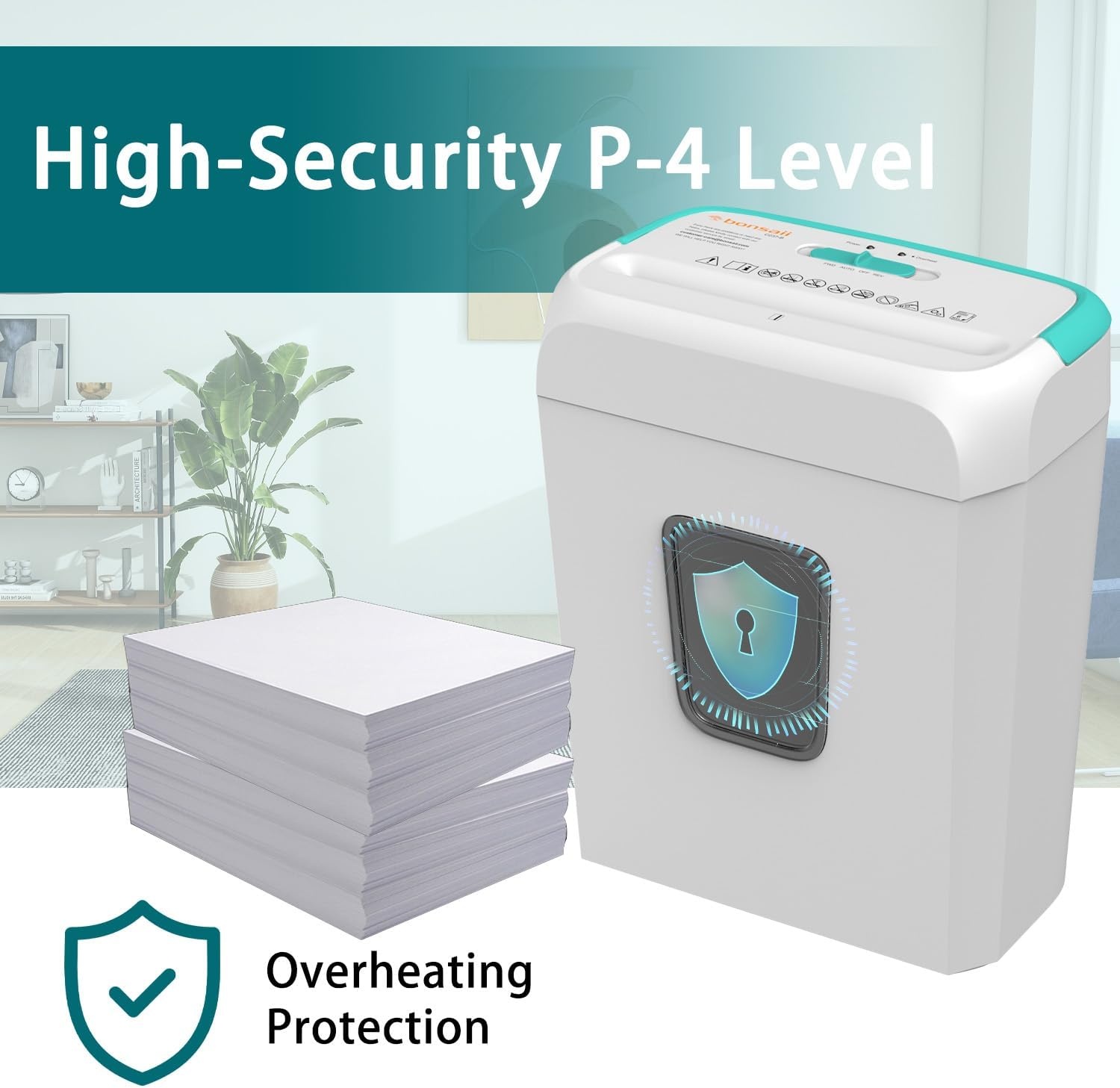 image:imageBonsaii Secure Shredder Home Office Shredder high Security 6Sheet CrossCut shredding for documents Mail Staples Credit Cards Equipped Convenient Handle 34Gallon Wastebasket White amp BlueWhite and Blue