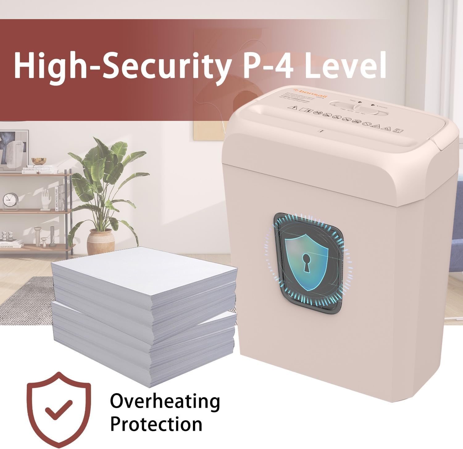 image:imageBonsaii Secure Shredder Home Office Shredder high Security 6Sheet CrossCut shredding for documents Mail Staples Credit Cards Equipped Convenient Handle 34Gallon Wastebasket White amp BluePink