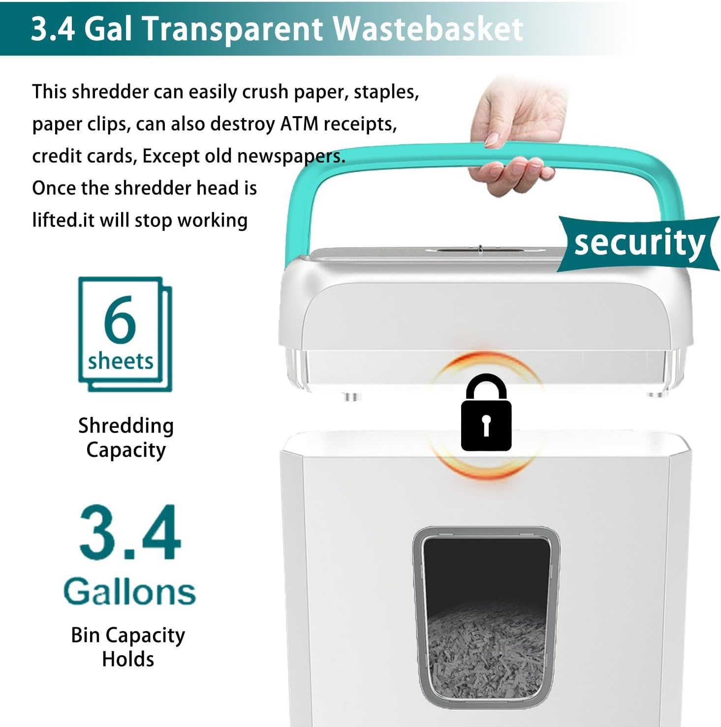 image:imageBonsaii Secure Shredder Home Office Shredder high Security 6Sheet CrossCut shredding for documents Mail Staples Credit Cards Equipped Convenient Handle 34Gallon Wastebasket White amp BlueWhite and Blue