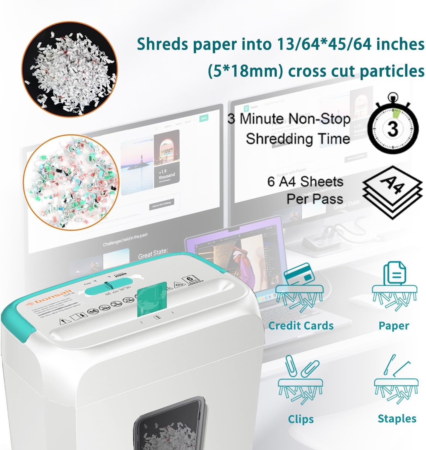 image:imageBonsaii Secure Shredder Home Office Shredder high Security 6Sheet CrossCut shredding for documents Mail Staples Credit Cards Equipped Convenient Handle 34Gallon Wastebasket White amp BlueWhite and Blue