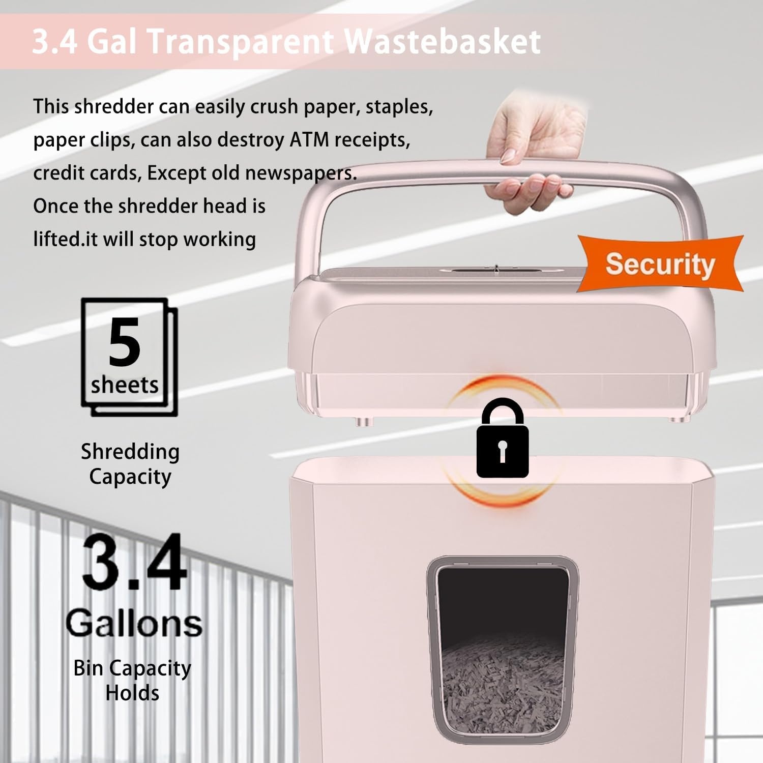 image:imageBonsaii Secure Shredder Home Office Shredder high Security 6Sheet CrossCut shredding for documents Mail Staples Credit Cards Equipped Convenient Handle 34Gallon Wastebasket White amp BluePink