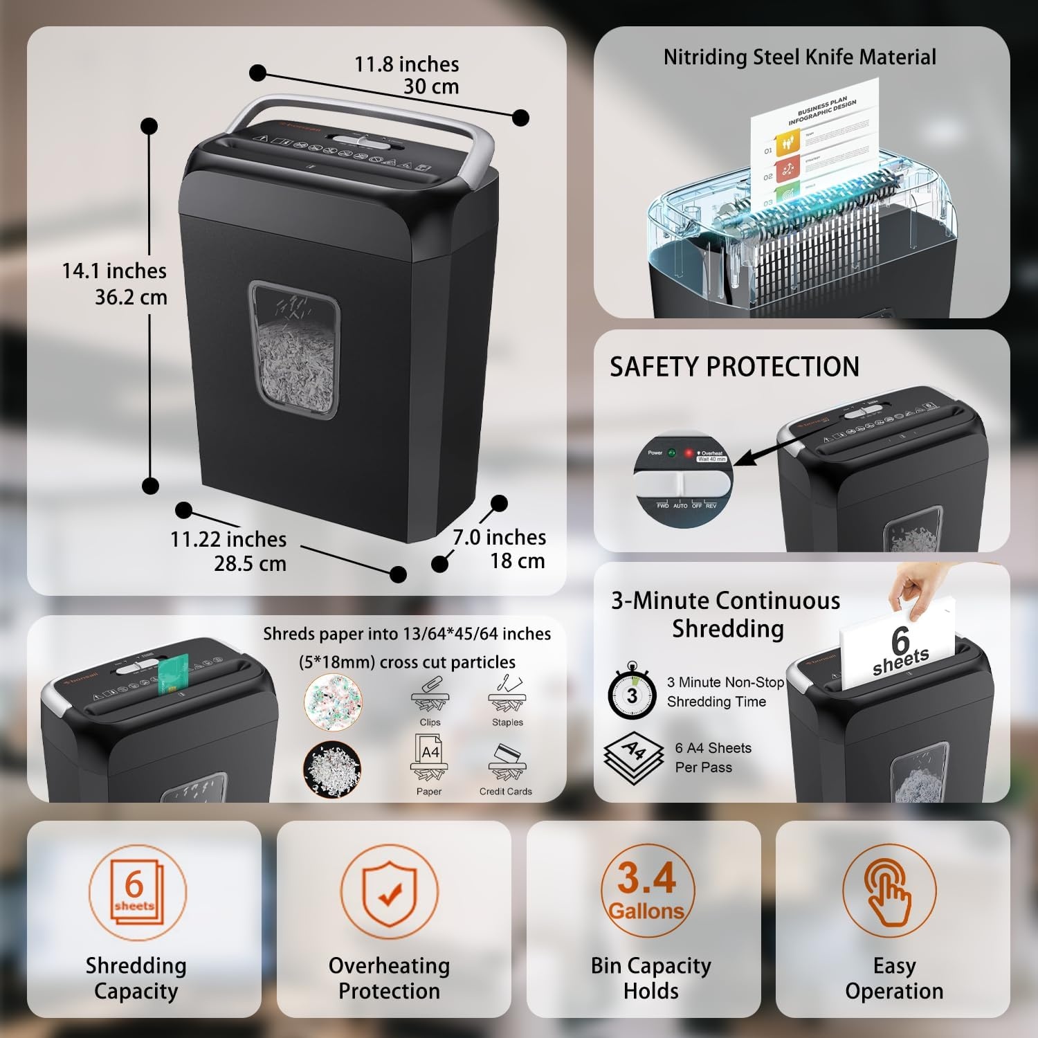image:imageBonsaii Secure Shredder Home Office Shredder high Security 6Sheet CrossCut shredding for documents Mail Staples Credit Cards Equipped Convenient Handle 34Gallon Wastebasket White amp BlueBlack