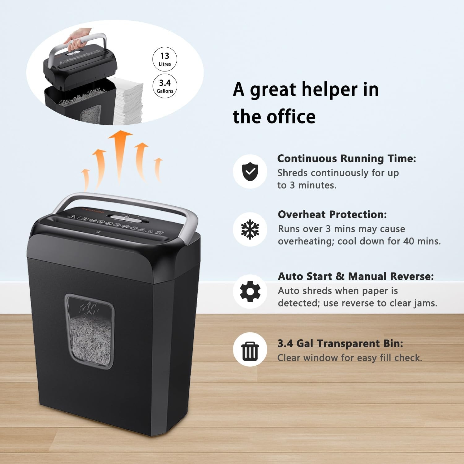 image:imageBonsaii Secure Shredder Home Office Shredder high Security 6Sheet CrossCut shredding for documents Mail Staples Credit Cards Equipped Convenient Handle 34Gallon Wastebasket White amp BlueBlack