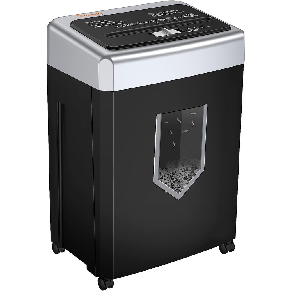 image:imageBonsaii 15Sheet Office Paper Shredder 40 Mins Heavy Duty Shredder for Home Office Crosscut Shreder with AntiJam System amp P4 High Security Supports CDCredit CardsStaple5 Gal Pullout Bin C169B